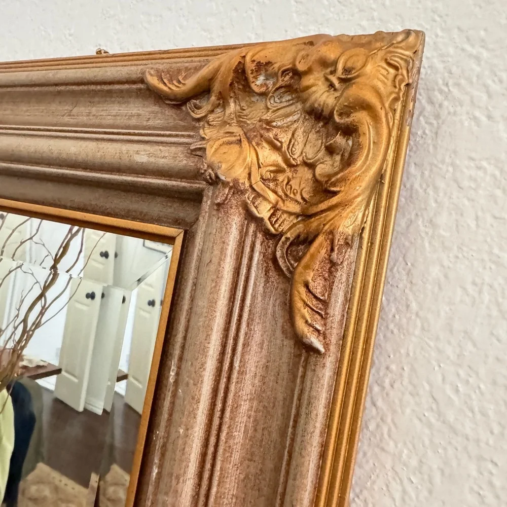 Vintage Look Ornate Gold Tone Fancy Victorian Designs Framed Wood Mirror